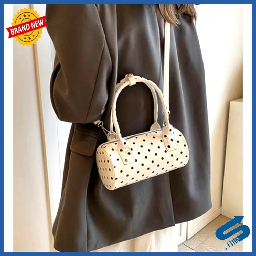 Polka Dot Crossbody Bag Glossy PU Satchel Mini Bucket Bag Chic Trendy - Picture 3 of 7